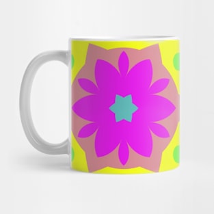 Retro Mandala Flower Pink Yellow Blue and Green Mug